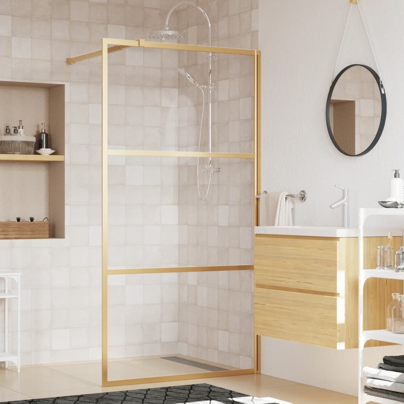 Berkfield Walk-in Shower Wall with Clear ESG Glass Gold 115×195 cm
