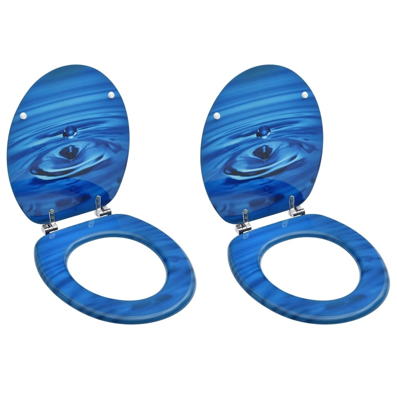 Berkfield WC Toilet Seats with Lid 2 pcs MDF Blue Water Drop Design
