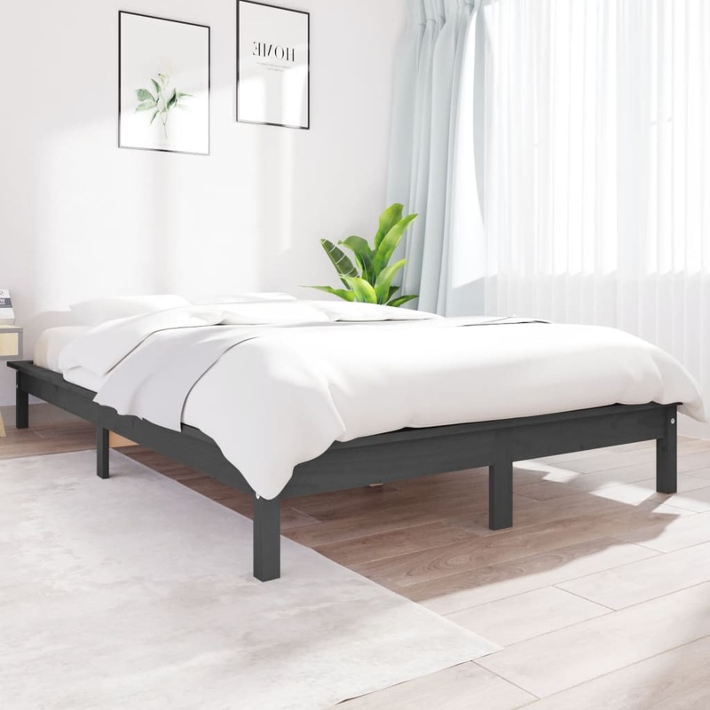 Berkfield Bed Frame Grey 120×190 cm Small Double Solid Wood Pine