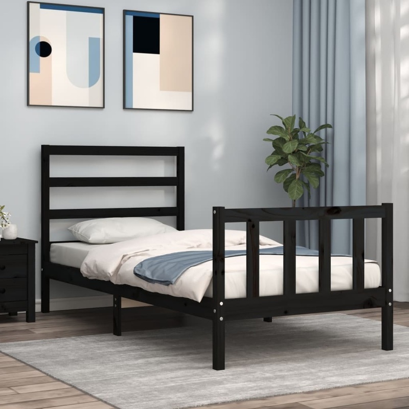 Berkfield Bed Frame with Headboard Black 90×190 cm Solid Wood