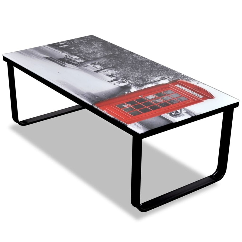 Berkfield Coffee Table with Telephone Booth Printing Glass Top