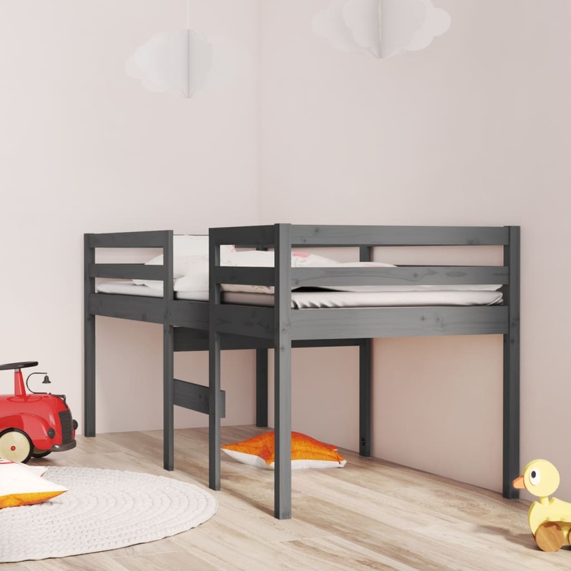Berkfield High Sleeper Bed Grey 90×200 cm Solid Wood Pine