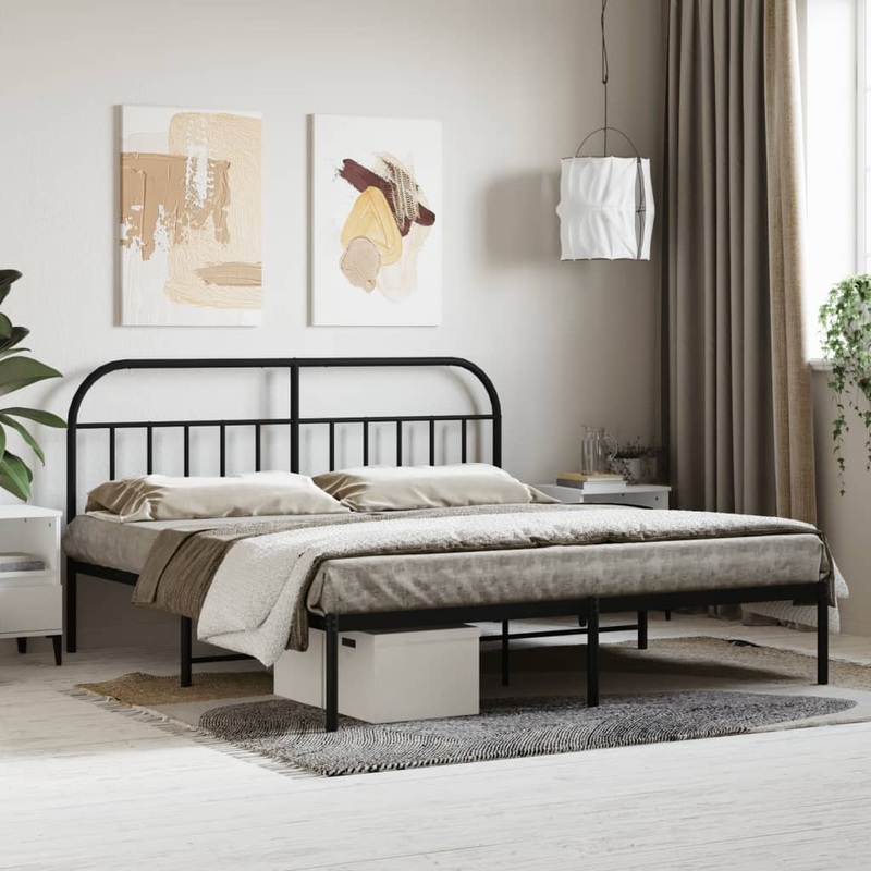 Berkfield Metal Bed Frame with Headboard Black 160×200 cm
