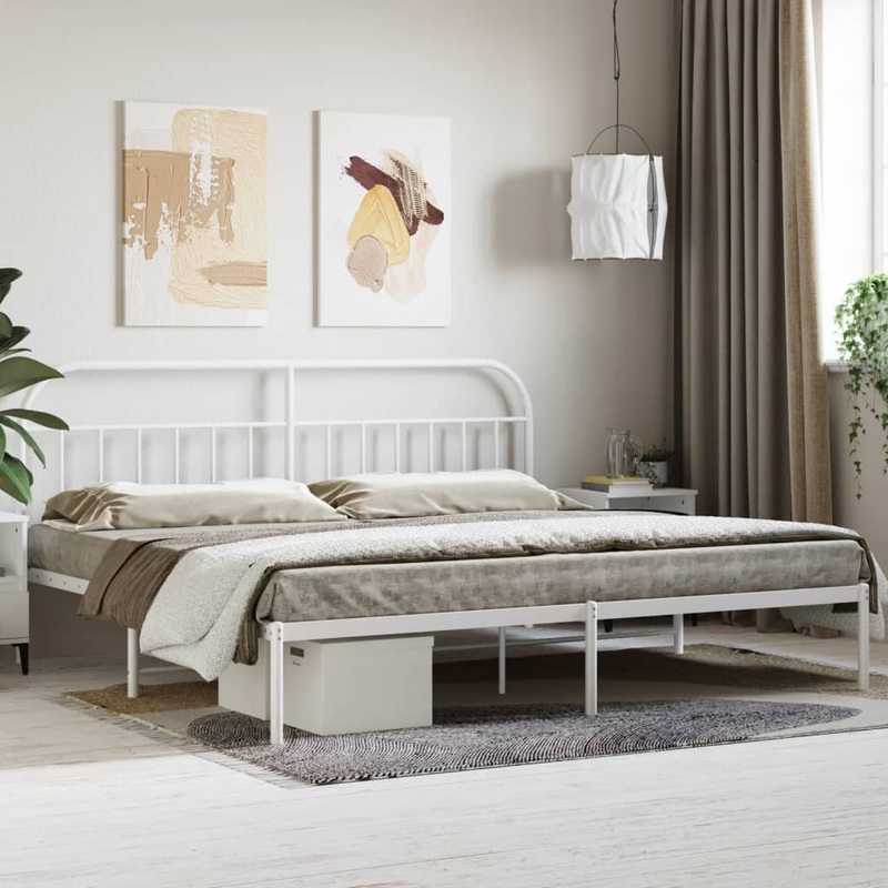 Berkfield Metal Bed Frame with Headboard White 193×203 cm
