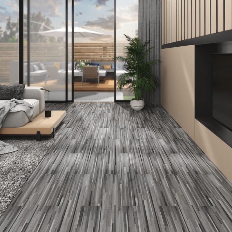 Berkfield Non Self-adhesive PVC Flooring Planks 4.46 m__ 3 mm Striped Grey