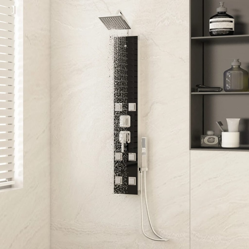 Berkfield Shower Panel Unit Glass 18×45.5×130 cm Black