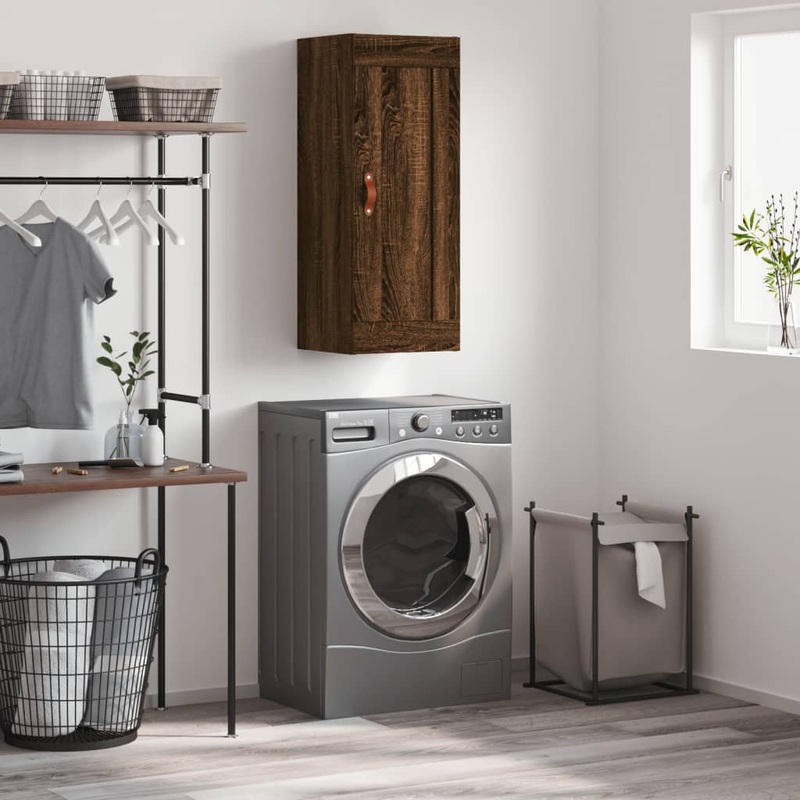 Berkfield Wall Mounted Cabinet Brown Oak 34.5x34x90 cm Engineered Wood