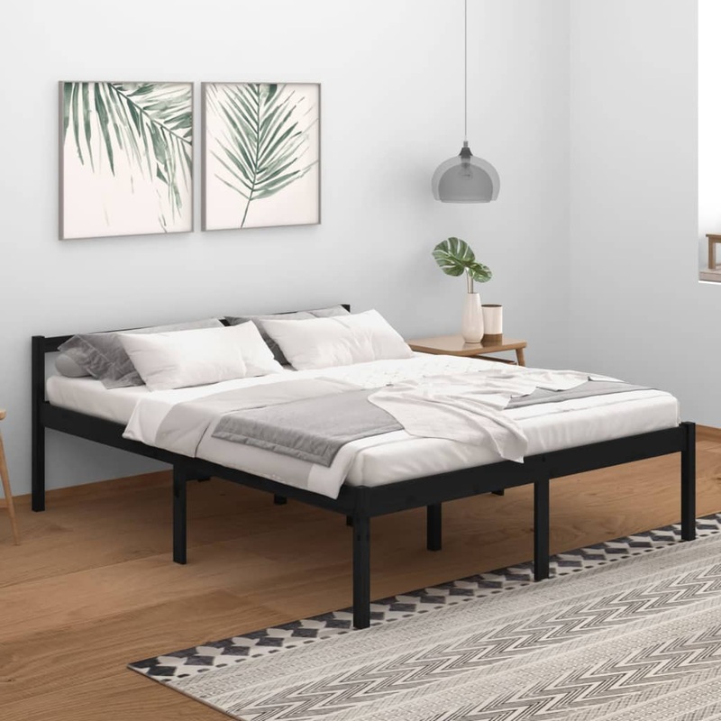 Berkfield Bed Frame Black 160×200 cm Solid Wood Pine