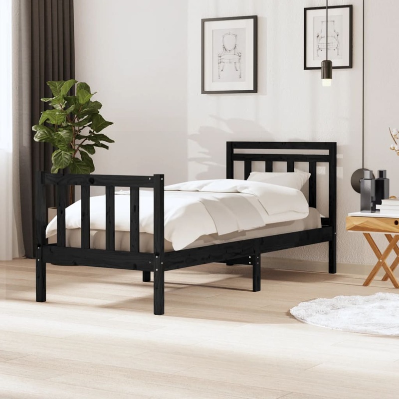 Berkfield Bed Frame Black 90×190 cm Single Solid Wood