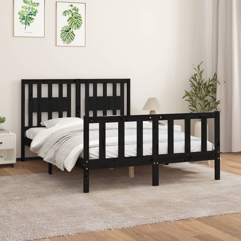Berkfield Bed Frame with Headboard Black Solid Wood Pine 120×200 cm
