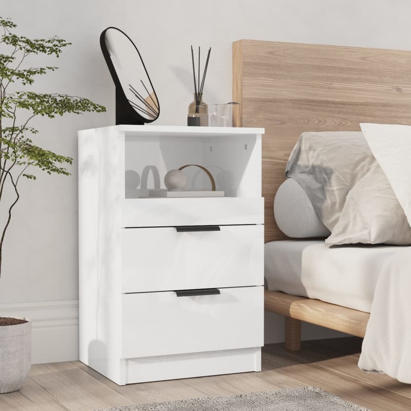 Berkfield Bedside Cabinet High Gloss White Engineered Wood