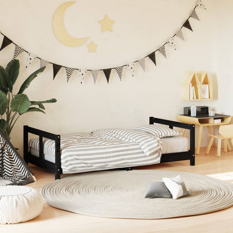 Berkfield Kids Bed Frame Black 80×160 cm Solid Wood Pine