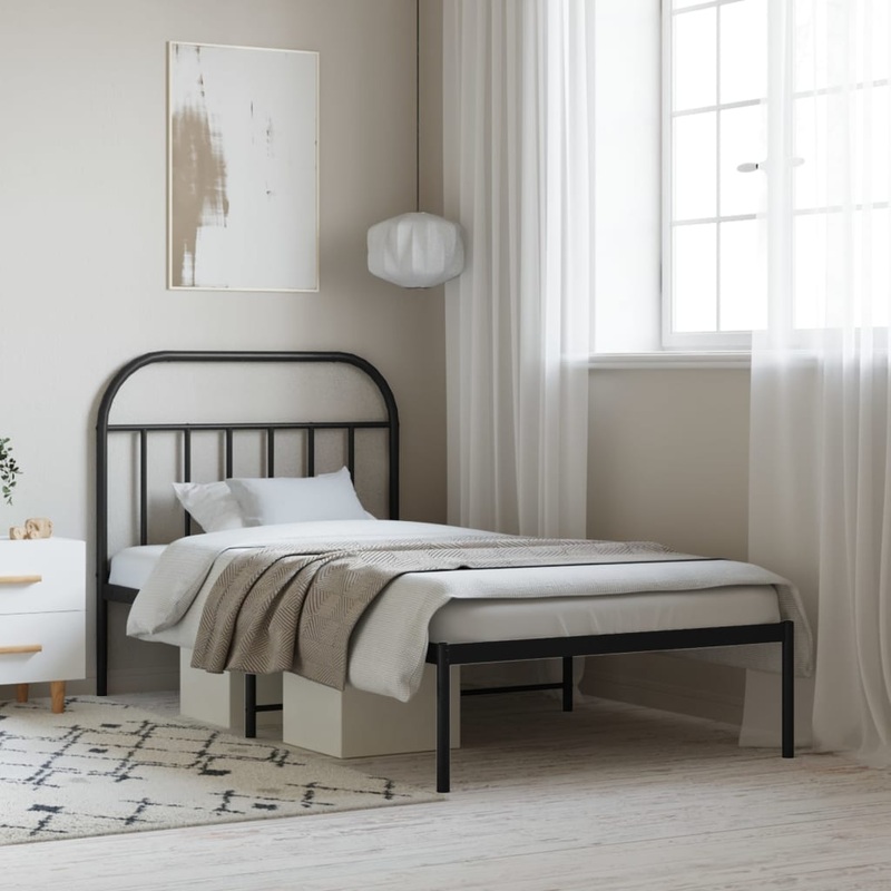 Berkfield Metal Bed Frame with Headboard Black 107×203 cm