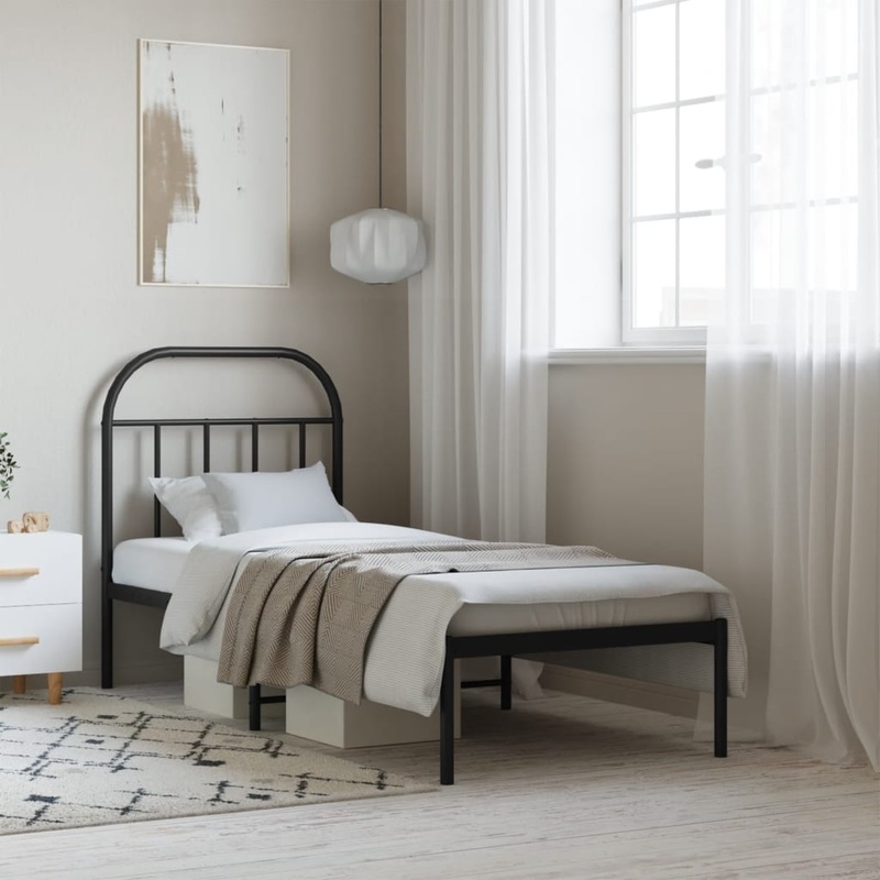 Berkfield Metal Bed Frame with Headboard Black 75×190 cm