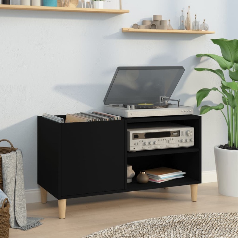 Berkfield Record Cabinet Black 84.5x38x48 cm Engineered Wood