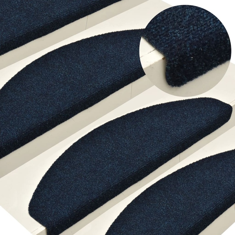 Berkfield Self-adhesive Stair Mats 10 pcs Navy 56x17x3 cm Needle Punch