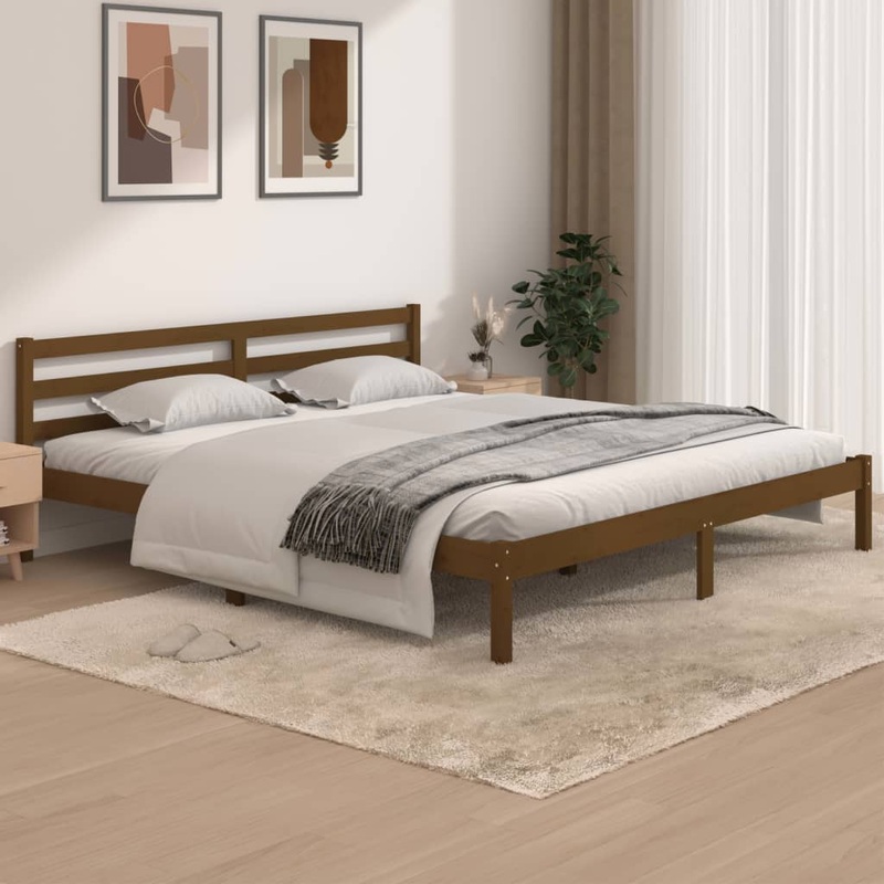 Berkfield Bed Frame Solid Wood Pine 180×200 cm Honey Brown Super King Size
