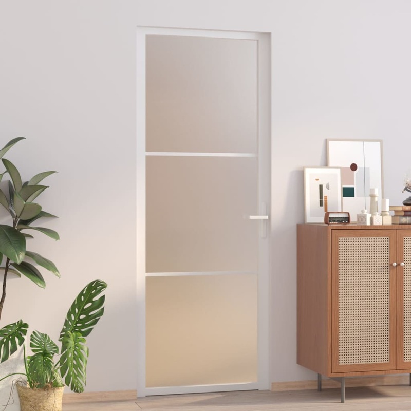 Berkfield Interior Door 76×201.5 cm White Matt Glass and Aluminium
