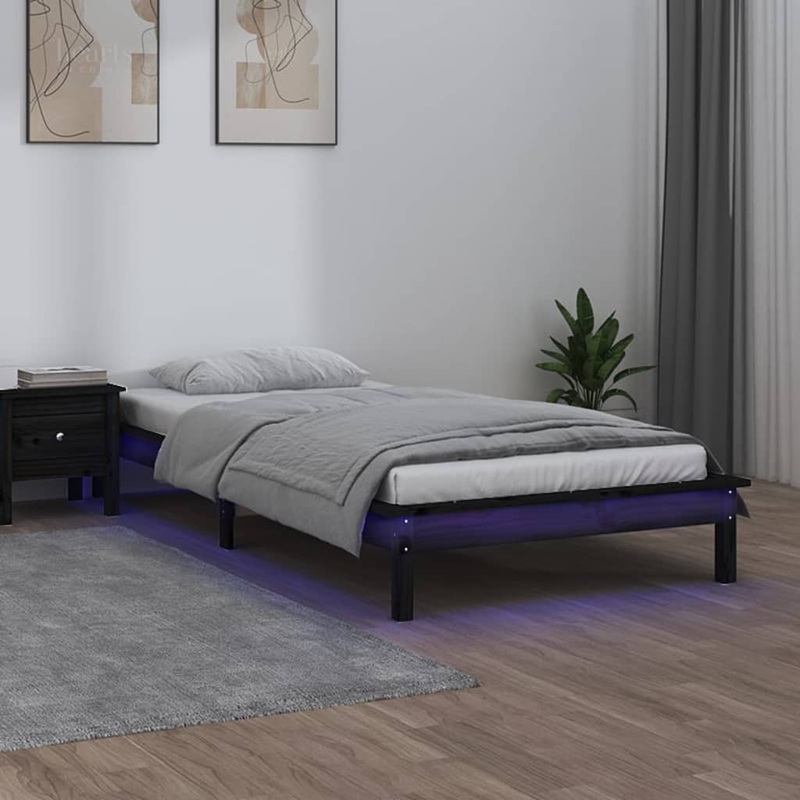 Berkfield LED Bed Frame Black 100×200 cm Solid Wood