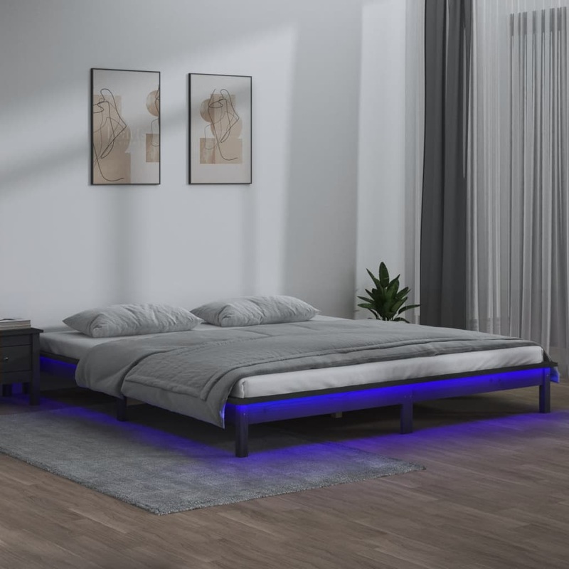 Berkfield LED Bed Frame Grey 200×200 cm Solid Wood