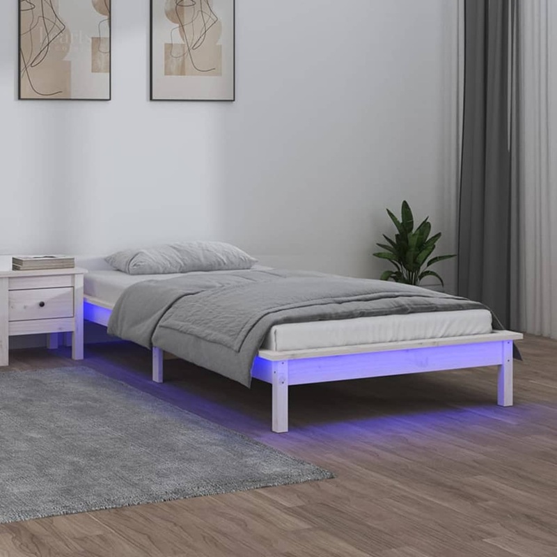 Berkfield LED Bed Frame White 90×190 cm Single Solid Wood