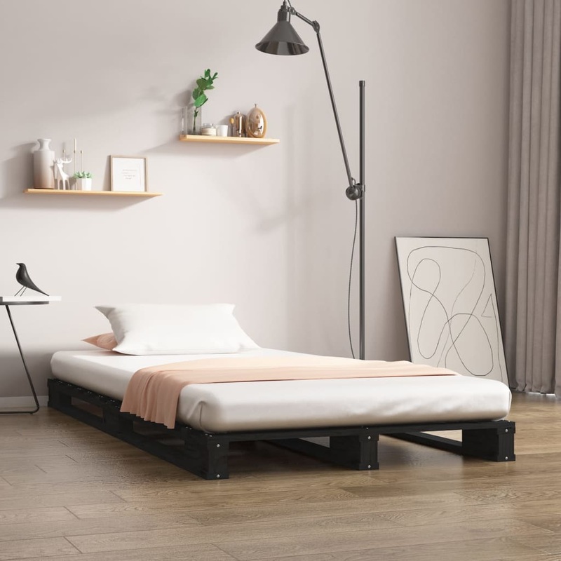 Berkfield Pallet Bed Black 90×200 cm Solid Wood Pine