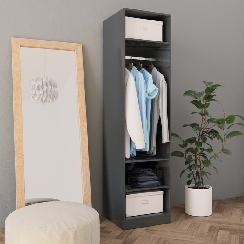 Berkfield Wardrobe High Gloss Grey 50x50x200 cm Engineered Wood