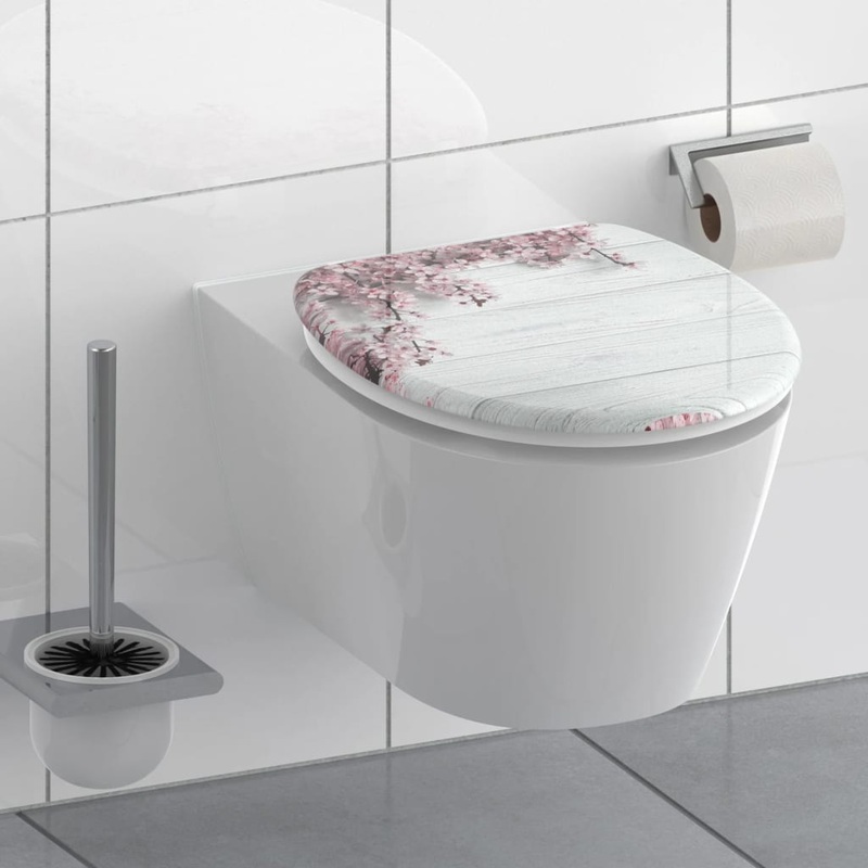 SCHTTE Toilet Seat with Soft-Close FLOWERS & WOOD