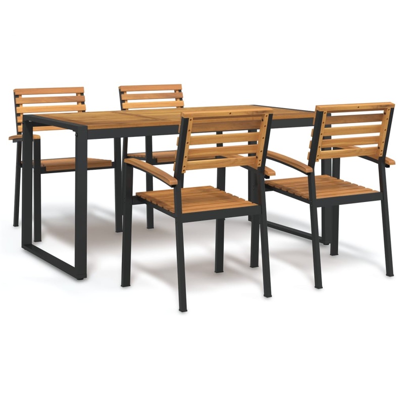 Berkfield 5 Piece Garden Dining Set Solid Wood Acacia and Metal