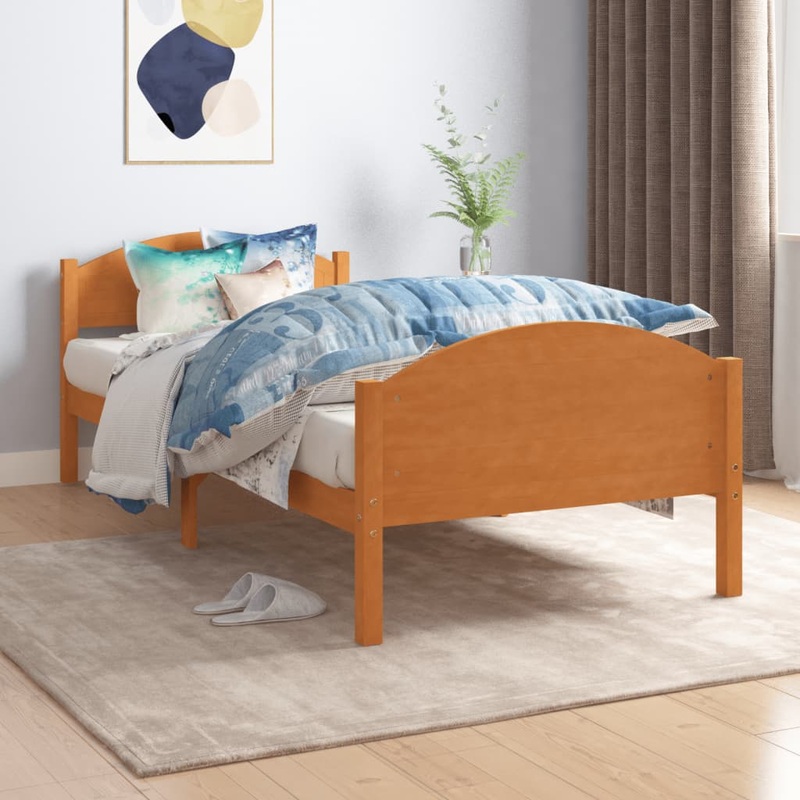 Berkfield Bed Frame Honey Brown Solid Pine Wood 90×200 cm