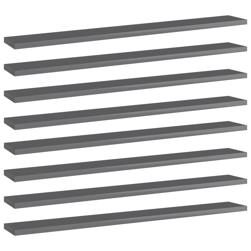 Berkfield Bookshelf Boards 8 pcs High Gloss Grey 80x10x1.5 cm Engineered Wood
