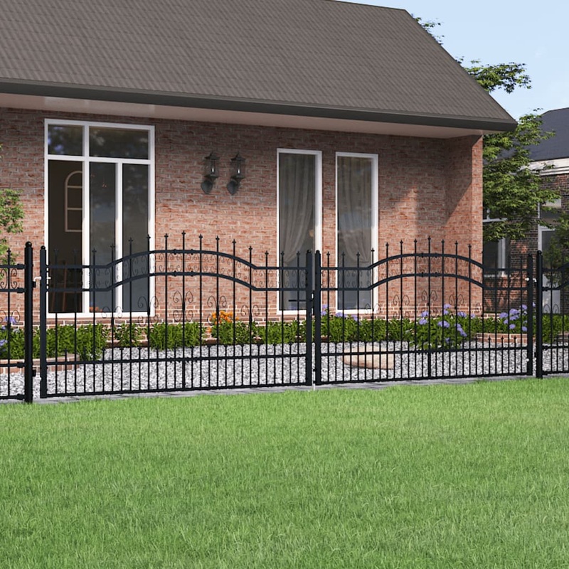 Berkfield Fence Gate with Spear Top Black 406×151 cm Powder-coated Steel
