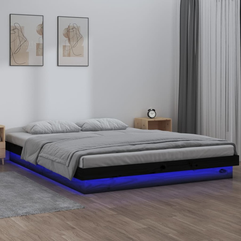 Berkfield LED Bed Frame Black 200×200 cm Solid Wood