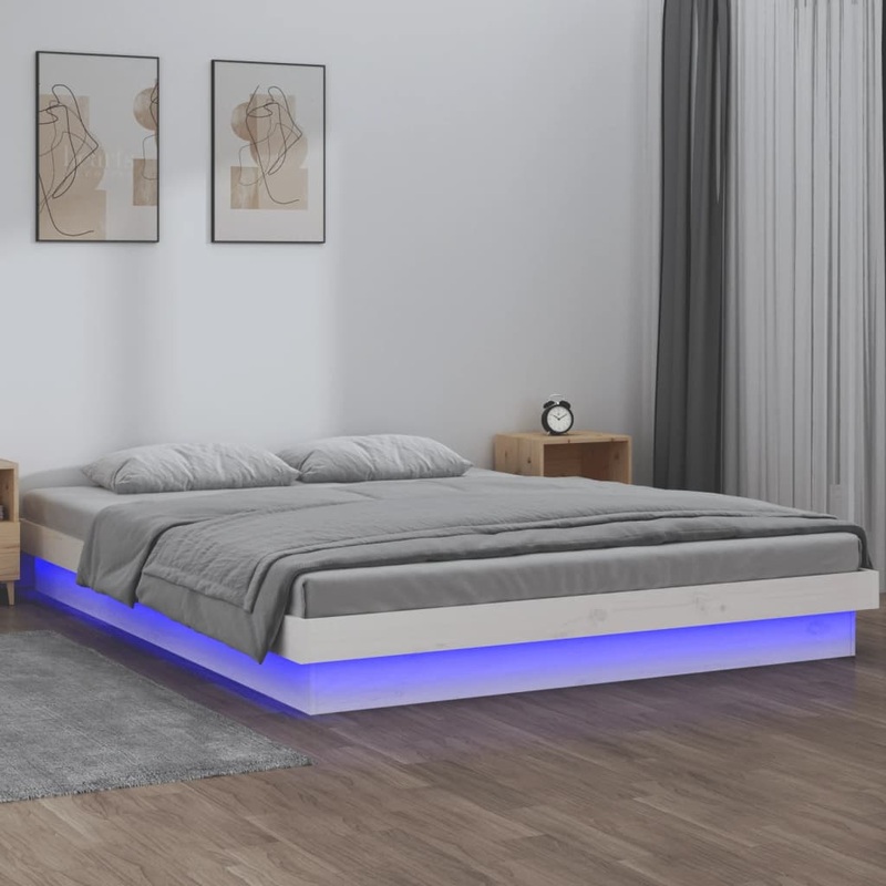 Berkfield LED Bed Frame White 140×200 cm Solid Wood