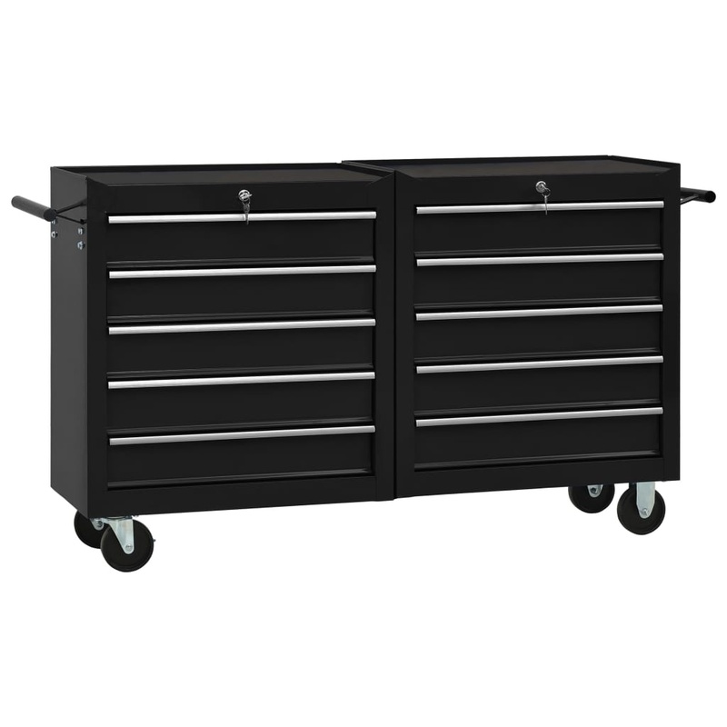 Berkfield Tool Trolley with 10 Drawers Steel Black (147183+147184)
