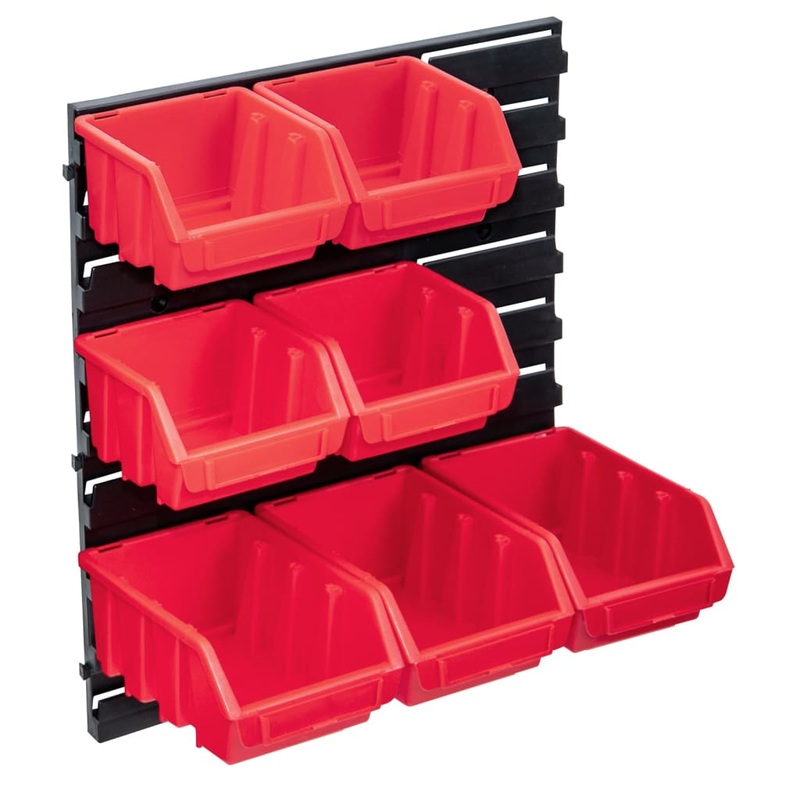 Berkfield 8 Piece Storage Bin Kit with Wall Panel Red and Black