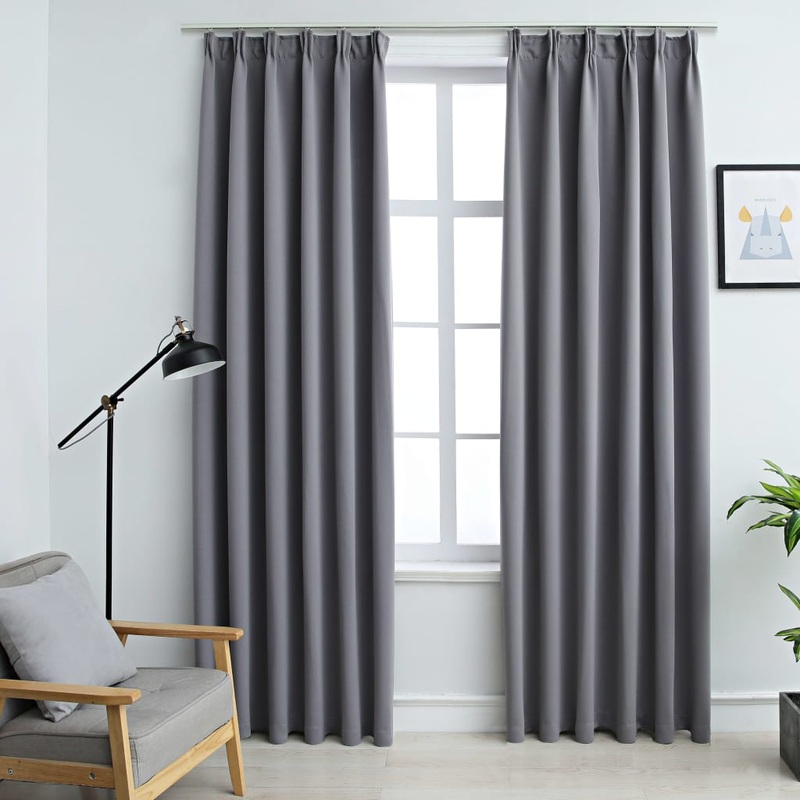 Berkfield Blackout Curtains with Hooks 2 pcs Grey 140×225 cm