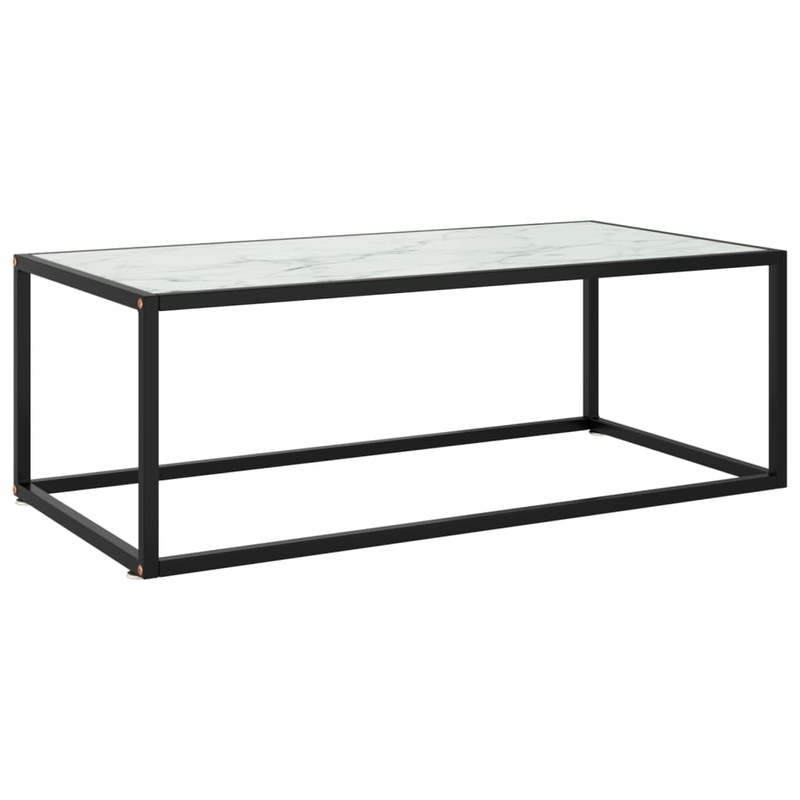 Berkfield Coffee Table Black with White Marble Glass 100x50x35 cm