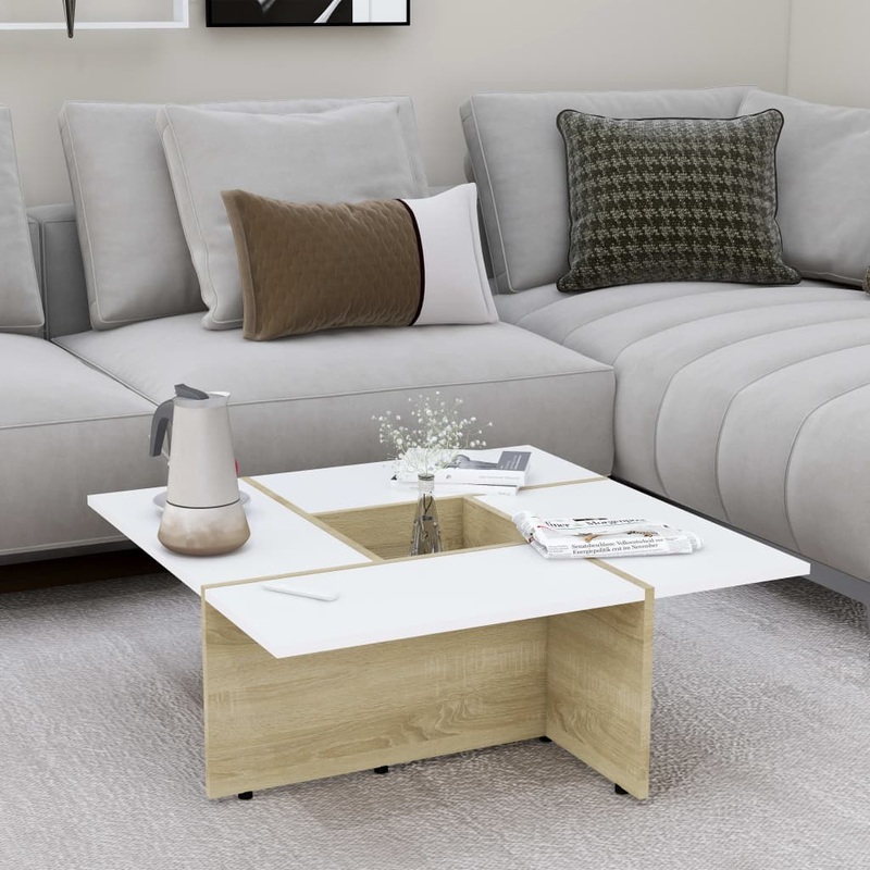 Berkfield Coffee Table White and Sonoma Oak 79.5×79.5×30 cm Engineered Wood