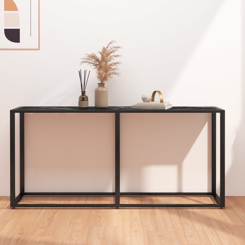 Berkfield Console Table Black Marble 160x35x75.5cm Tempered Glass