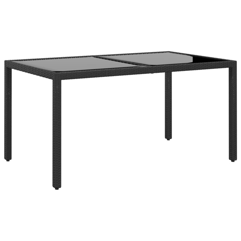 Berkfield Garden Table 150x90x75 cm Tempered Glass and Poly Rattan Black