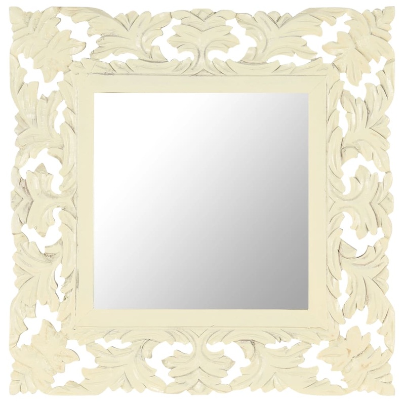 Berkfield Hand Carved Mirror White 50×50 cm Solid Mango Wood