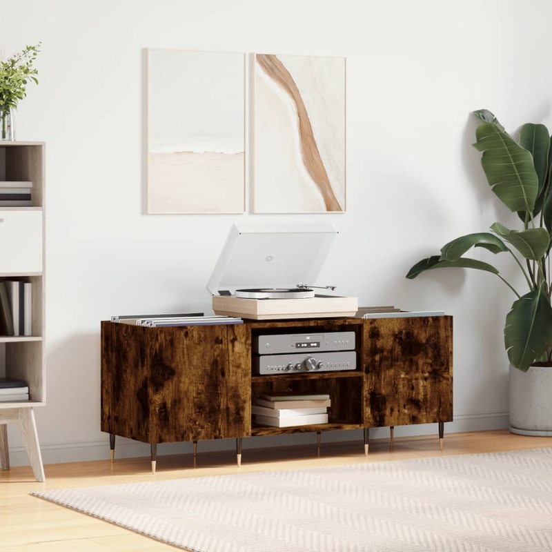 Berkfield Record Cabinet Smoked Oak 121x38x48 cm Engineered Wood
