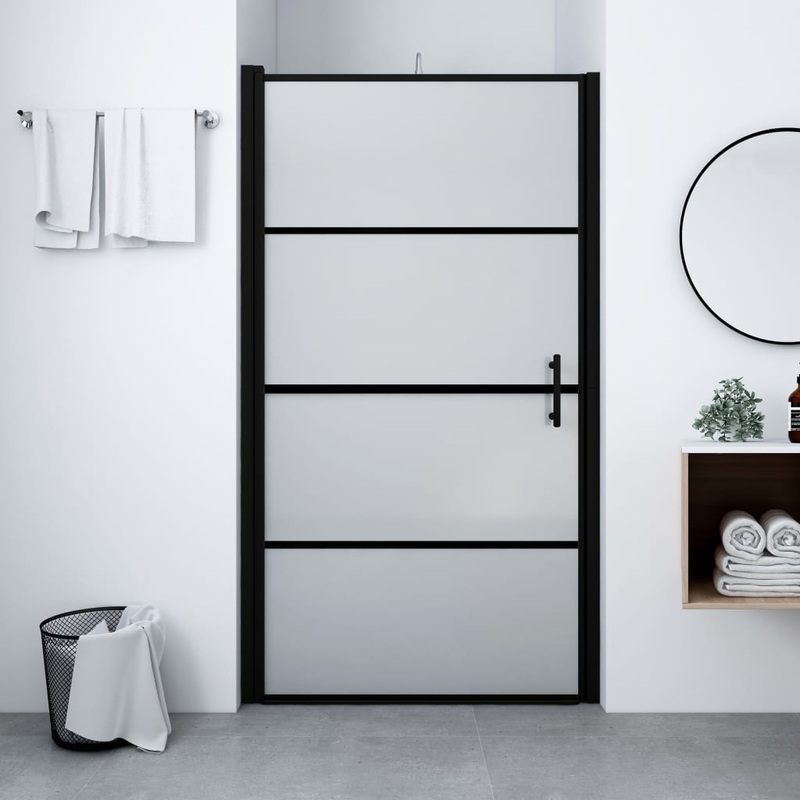 Berkfield Shower Door Frost Tempered Glass 100×178 cm Black