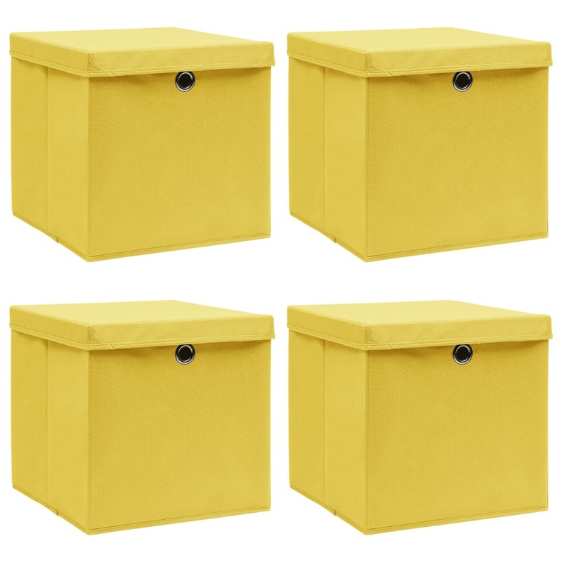 Berkfield Storage Boxes with Lids 4 pcs Yellow 32x32x32 cm Fabric