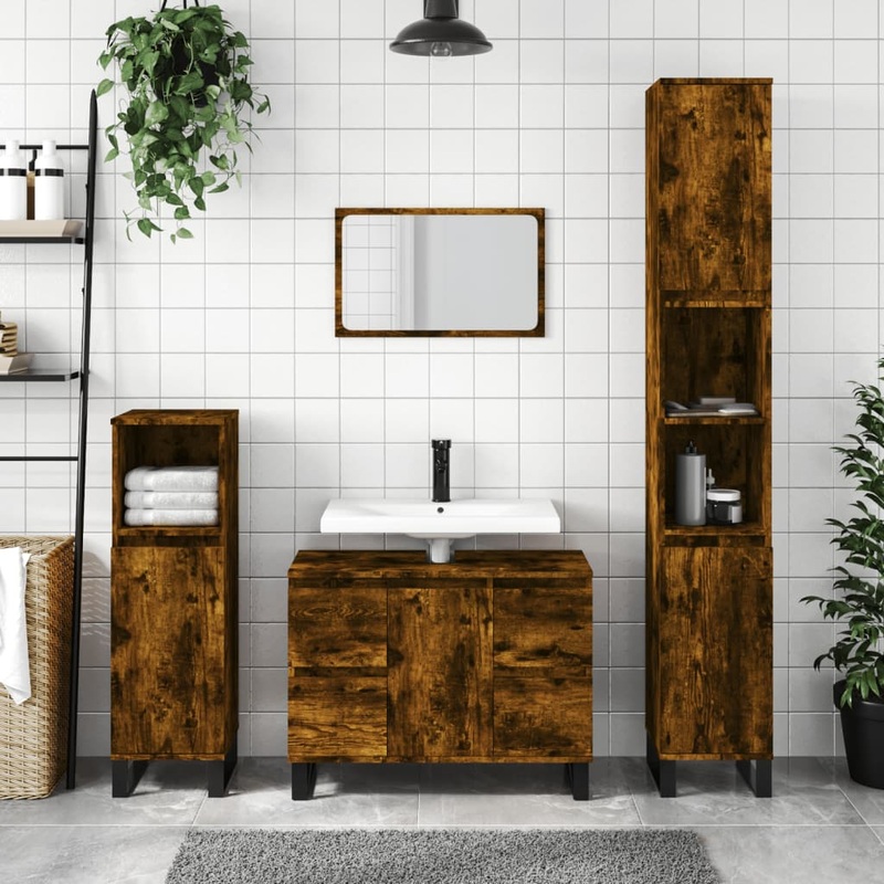 Berkfield Bathroom Cabinet Smoked Oak 80x33x60 cm Engineered Wood