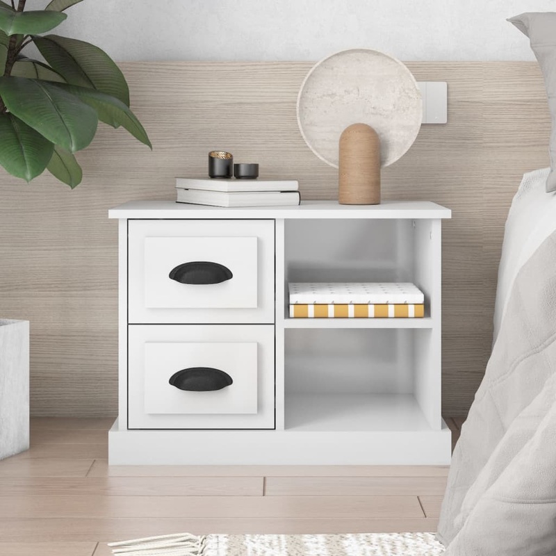 Berkfield Bedside Cabinet High Gloss White 60×35.5×45 cm