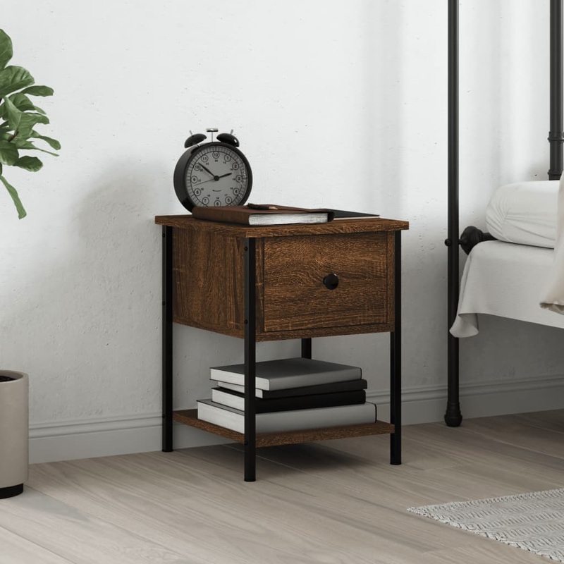 Berkfield Bedside Table Brown Oak 34×35.5×45 cm Engineered Wood