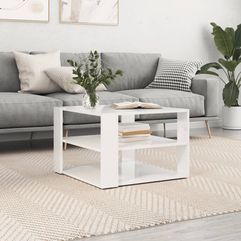 Berkfield Coffee Table High Gloss White 59.5×59.5×40 cm Engineered Wood
