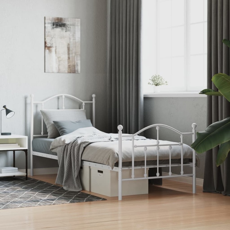 Berkfield Metal Bed Frame with Headboard and Footboard White 90×190 cm